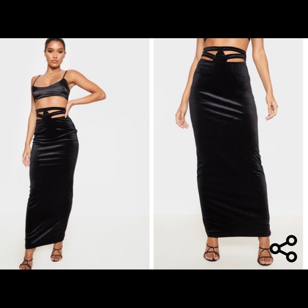 Black velvet maxi skirt